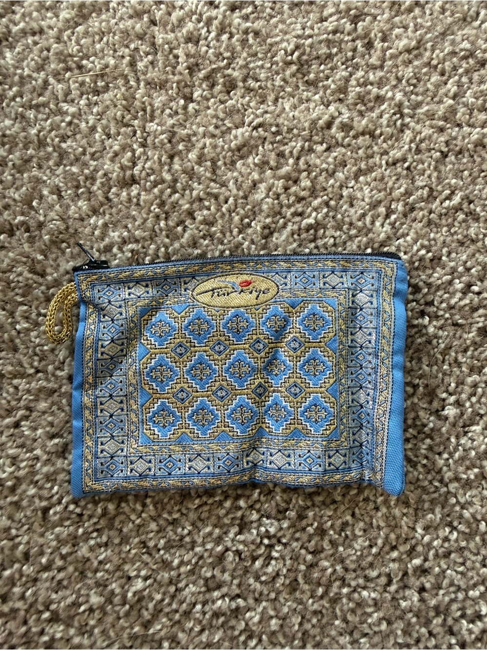 Tribal Pattern Blue and Gold Zip Pouch
